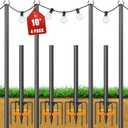 String Light Poles for Outside, 10ft Adjustable Metal Poles for Outdoor String Lights Hanging Light, Outdoor Light Poles with Fork, for Patio, Deck, Backyard, Garden (4 Pack)