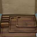 Astercook Deep-Carbonized Bamboo Cutting Boards for Kitchen with Wood Storage Stand, Reversible Charcuterie & Chopping Boards with Juice Grooves and Easy-Grip Handles, Knife-Friendly, Kitchen Gift