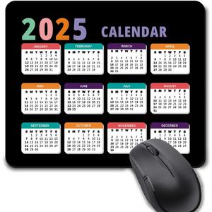 2025 Calendar Black, Computer Mouse Pad with Non-Slip Rubber Base, Mouse Pads for Computers Laptop Mouse 9.6 x 7.9 inch