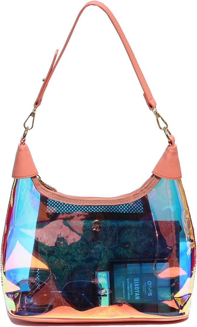 Clear Shoulder Bags for Women, Stadium Approved Cute Hobo Tote Crossbody Handbag Mini Clutch Purse