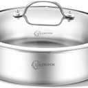 LOLYKITCH 7 Quarts Tri-Ply Stainless Steel Saut Pan with Lid,12 Inch Deep Frying Pan,Large Skillet,Jumbo Cooker,Induction Pot,Dishwasher and Oven Safe.