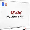 SunyesYoon Magnetic Dry Erase Whiteboard 48 x 36 Inch - 4 x 3 Large White Board, Silver Aluminum Frame Wall-Mounted, Magnetic Eraser, 2 Pen, Detachable Marker Tray, 6 Magnets for Office, School