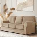 7 Pieces Velvet High Stretch Sofa Covers for 3 Cushion Couch Sofa Slipcovers, Washable Furniture Protector with Drawstring Anti Slip Bottom, Soft and Plush Fabric for Kids and Pet (Sand)