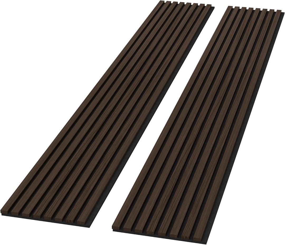 ROOMTEC 2 Pack Acoustic Solid Wood Wall Panels, 94.49 x 12.6 Soundproof Wall Panels, Wood Slat Wall Panels for Wall Decor (Smoking Walnut)