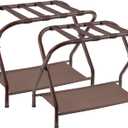 Heybly Luggage Rack, Pack of 2, Steel Folding Suitcase Stand with Storage Shelf for Bedroom, Hotel, Foldable Steel Frame, Guest Room Bedroom Hotel, 26.2" L x 14.4" W x 20.5" H, Brown, HLR004Z2