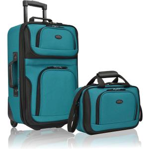 U.S. Traveler Rio Lightweight Soft side Rolling Carry-on Suitcase, 2-Wheel Set, Teal