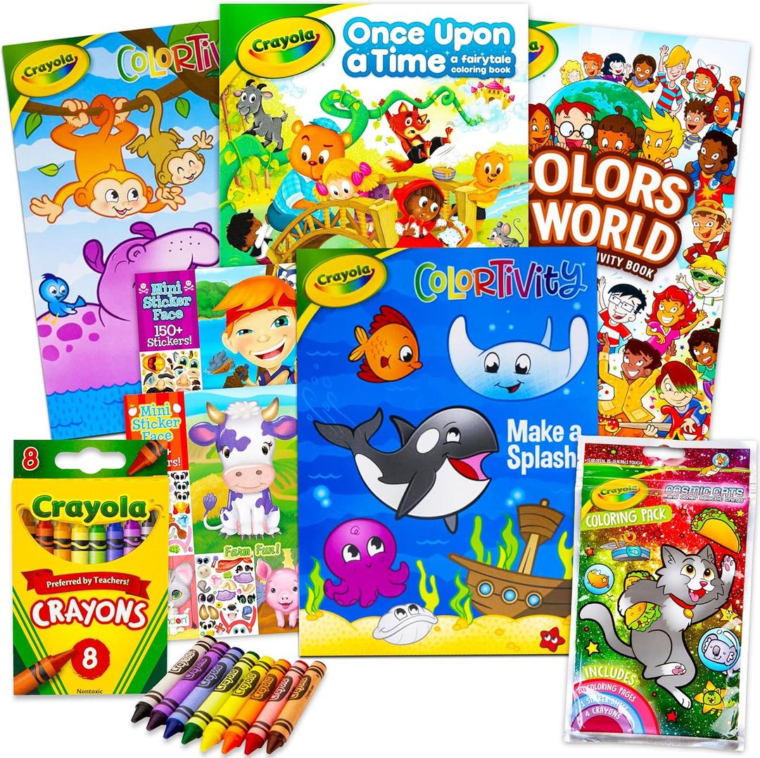 Crayola Coloring Books for Kids Learning Set Bundle - 7 Pc Animal Coloring Activity Books Learning Crayons and Stickers