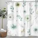 Dandelion Botanical Shower Curtain for Bathroom Decor 72Wx72H Plants Eucalyptus Sage Green Leaf Watercolor Spring Botany Nature Art Printed Fabric Polyester Waterproof 12 Pack Plastic Hooks