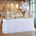 PARTISKY White Polyester Table cloth for Rectangle Tables 6f, Wrinkle Resistant Pleated Ruffle Table Cloth for Birthday Party Banquet Wedding Baby Shower