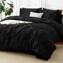 CozyLux Full Size Comforter Sets Black, 7 Pieces Pintuck Bed in A Bag Black Comforter Full Size, Pinch Pleat Bedding Sets with All Season Comforter, Sheets, Pillowcases & Shams