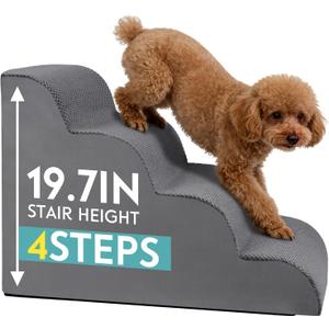 Dog Stairs for Small Dogs, 19.7" H Pet Stairs 4-Steps Ramp for Puppy, Older Cat, Stairs with Whole 30D High Density Foam, Corduroy Fabric, Non-Slip Bottom Dog Steps for Bed and Couch (Grey, 4-Step)