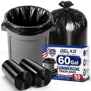Delxo 55-60 Gallon Trash Bags, 50 Count, 38” x 56” Heavy Duty Garbage Bags