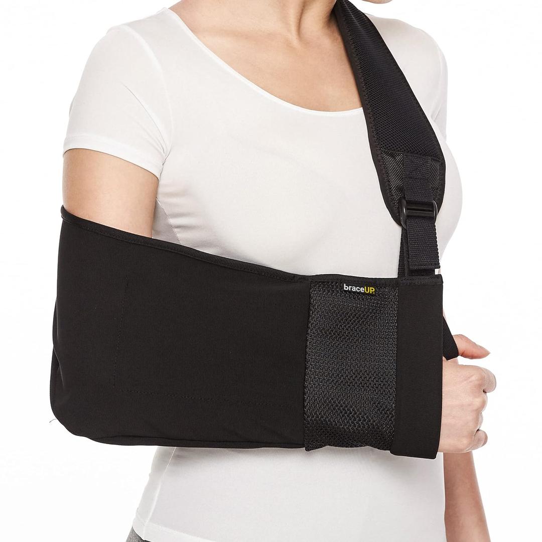 BraceUP Arm Sling for Shoulder Injury for Women and Men - Rotator Cuff Torn, Wrist and Elbow Surgery with Adjustable Padded Arm Support Strap, Black