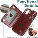 for iPhone 11 case Wallet with Card Holder for Women Men Shockproof Phone case with Keychain Ring Stand Leather Zipper Credit Card Slots-Deep Brown