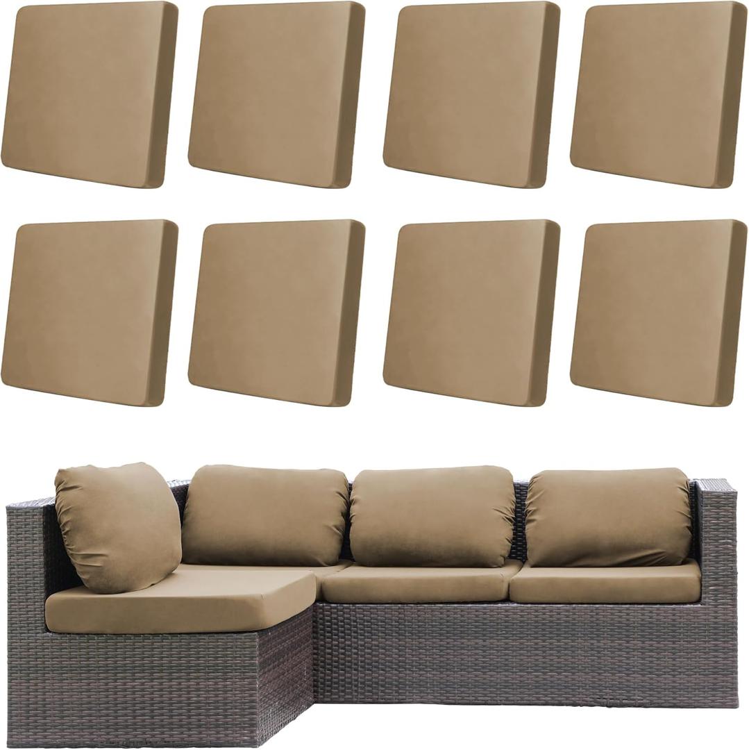 8Pcs Outdoor Cushion Covers, Patio Cushion Covers, Stretch Elastic Slipcovers, Replacement Washable & Reusable Furniture Protector for Patio Couch (Khaki, Cover Only)