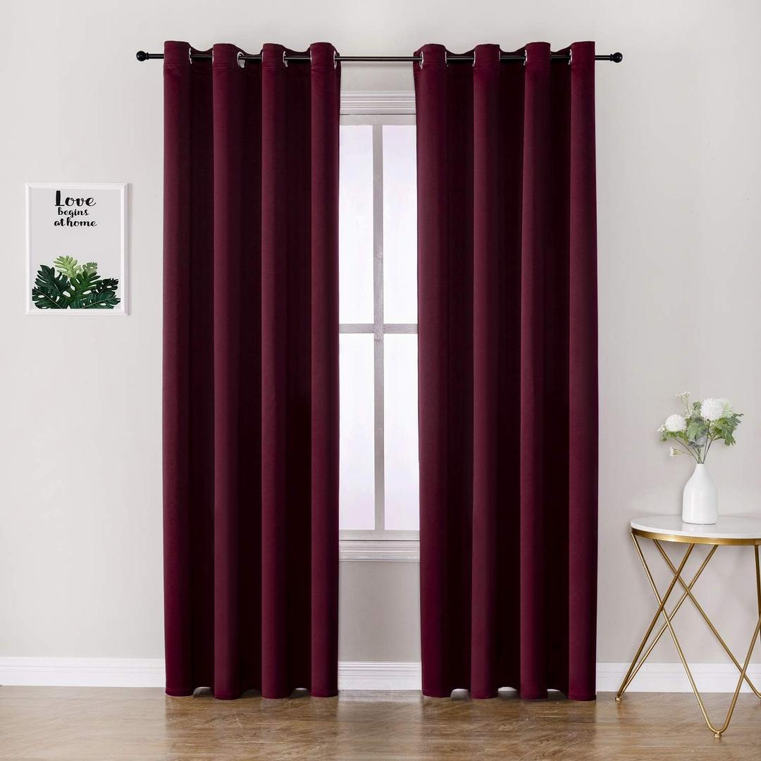 ChrisDowa Blackout Curtains 90 Inches Long 2 Panels Set for Living Room, Grommet Thermal Insulated Room Darkening Curtains for Bedroom (Burgundy Red, 52 x 90 Inch)