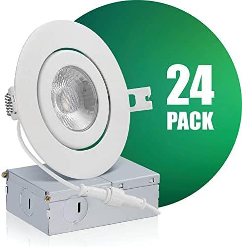 QPLUS 4Inch Eyeball Gimbal LED Recessed Light with Junction Box, Ultra Thin Dimmable Swivel Adjustable Downlight, Canless Ceiling Light 10 Watts, 750lm, ETL Listed (White, 1 pack)