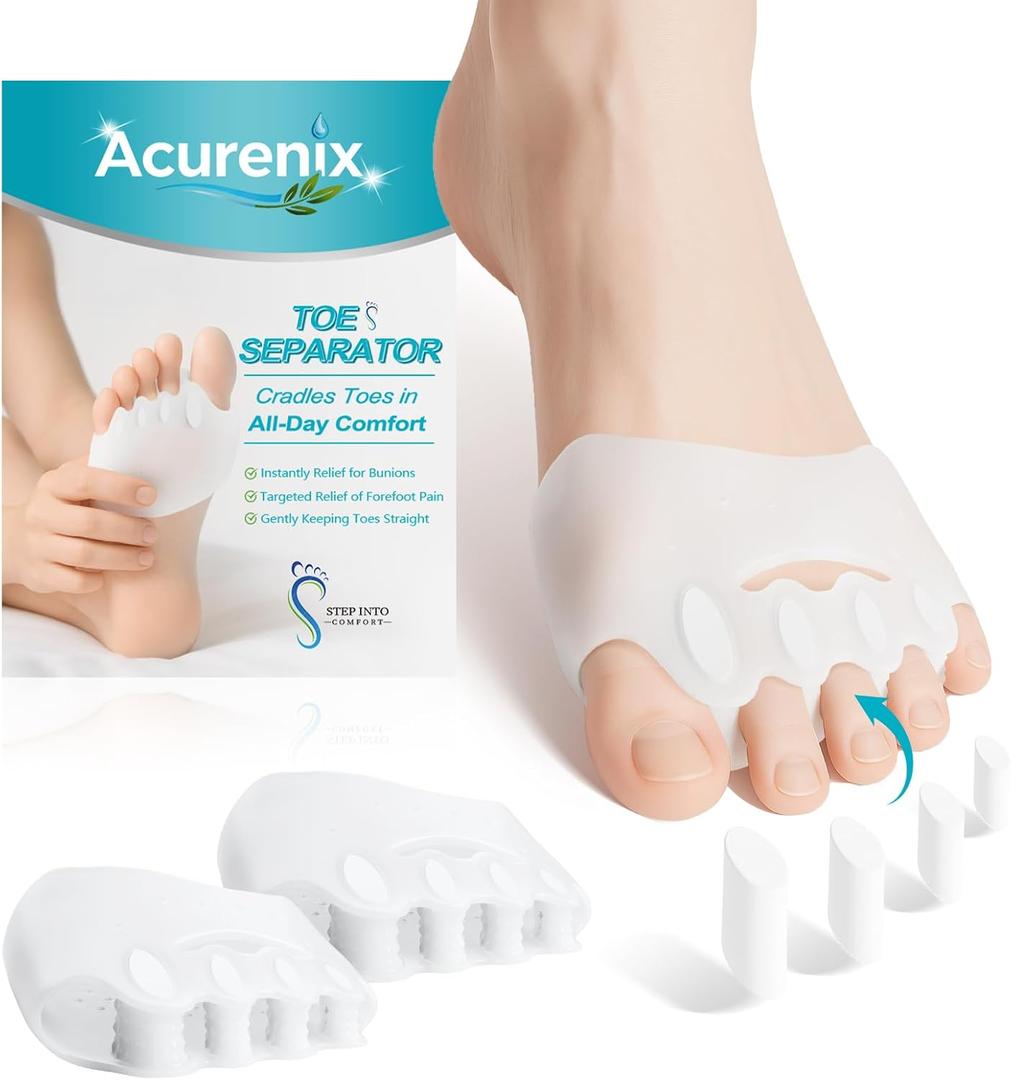 4Pcs Toe Separators & Spacers for Men and Women, Bunion Corrector for Big Toe, Upgraded Gel Breathable Ball of Foot Cushion, Gentle Day & Night Support for Hammer Toe & Bunions, Yoga