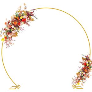 Asee'm 8.5FT Gold Wedding Arch Round Backdrop Stand Large Circle Metal Floral Balloon Frame for Party Anniversary Birthday Graduation Valentine Ceremony Decorations
