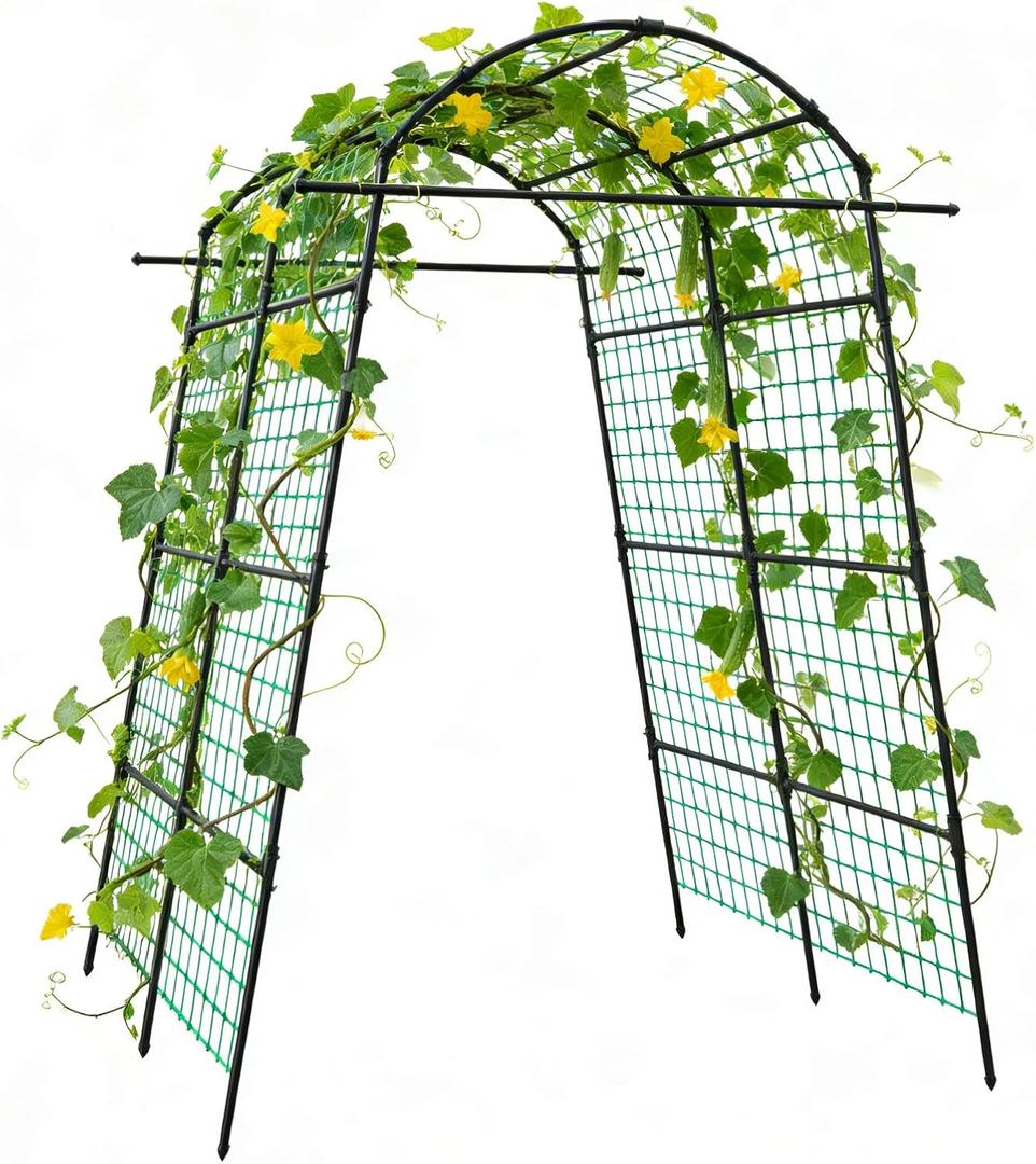 AGTEK 87in Garden Arch Trellis for Climbing Plants, Garden Arches Support Structure, Tall Metal Garden Tunnel Trellises Archway for Climbing Vine, Vegetable, Fruit, Flower, Squash Arbors, 65"W x 87"H