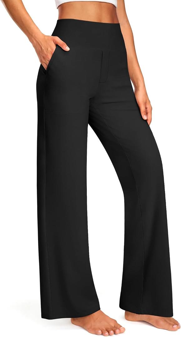 Blue Breath Yoga Pants Women Wide Leg Pants with Pockets High Waist Stretch Dress Casual Sweatpants Petite/Regular/Tall (Black, XL)