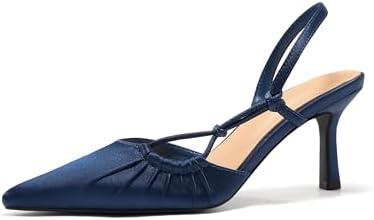 GotSoft Womens Slingback Kitten Heels Closed Pointed Toe Backless Pumps Wedding Dress Shoes, Size 9