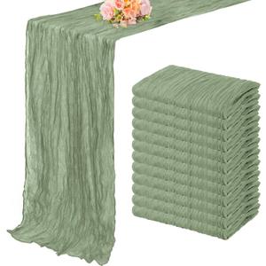 12 Pack Sage Green Cheesecloth Table Runner 10FT Rustic Gauze Fabric Cheese Cloth Table Runner for Wedding Bridal Baby Shower Table Decor 20 x 120 Inch Long Boho Sheer Birthday Party Table Decorations