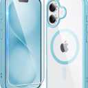 FNTCASE for iPhone 16 Case Clear: Magnetic Phone Cases Compatible with Magsafe Slim Anti Yellowing Military Grade Drop Protection Rugged Protective Transparent Cell Phone Cover (B-Teal Magnetic)
