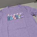 LuxLass Easter Shirts for Women Happy Easter Day T-Shirt Leopard Plaid Letter Print Tee Tops Purple XL