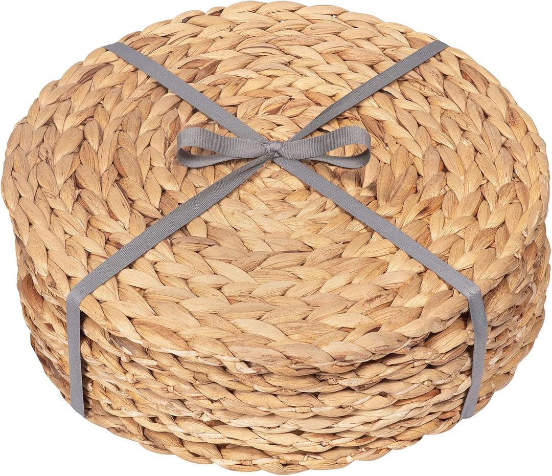 Dehaus® Round Placemats - Set of 30, 30cm Water Hyacinth Table Mats - Luxury Quality Woven Wicker Table Place Mats - Natural Handmade Wooden Seagrass Kitchen Dining Accessories