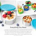 LunchBots Large Cinco Stainless Steel Lunch Container - Five Section Design Holds a Variety of Foods - Metal Bento Box - Dishwasher Safe - Stainless Lid - Blue Dots