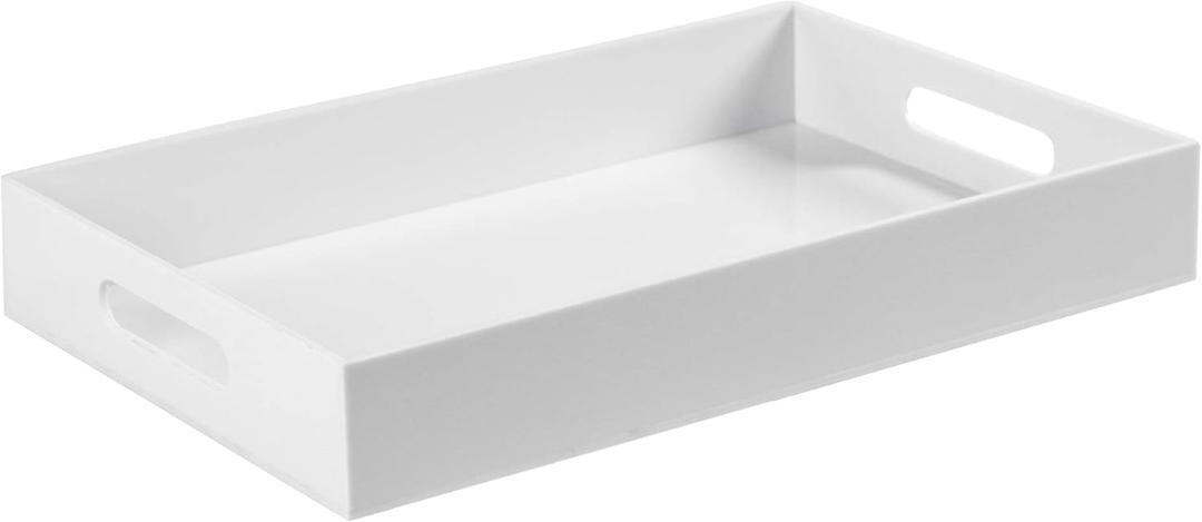 Sooyee Serving Tray with Handles,16" x 12" Decorative Tray,Coffee Table Tray,Acrylic Tray for Breakfast, Tea, Food, Butler,Table Ottoman Vanity Countertop,White (16" x 12" x 2")