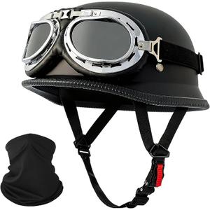 German Style Motorcycle Helmet, DOT Approved Thin Cap Adult Men Women Half Face Retro Helmet for Cruiser Scooter Chopper (Large, Half)