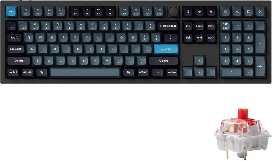 Keychron Q6 Pro Full Aluminum QMK/VIA Programmable Knob Bluetooth Custom Mechanical Keyboard, Full-Size KSA Double-Shot PBT Keycap Hot-Swappable, RGB Backlit, Red Switch for Mac Windows Linux - Black