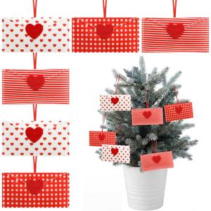 AceOrbit 6 Pcs Valentine Envelope Ornaments Felt Fabric Heart Envelope Tiered Tray Decor Red Pink Farmhouse Valentine Envelopes Decorations for Anniversary Wedding Party DIY Crafts, 4.92 x 2.36 inch