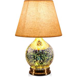 Porseme Table Lamp, Desk Lamp Bulb Included - Modern Lamp with Unique Lampshade, Handmade 3D Effect Glass Base - Perfect Table Lamp in Bedroom, Bedside, Living Room, Office (E12 LED Bulb Included)