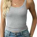Artfish Women's Spaghetti Strap Ribbed Tank Top Fitted Workout Racerback Scoop Neck Basic Cami Shirts (Gray, L)