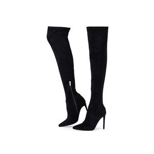 Elisabet Tang Thigh High Boots Over the Knee Boots for Women,Sexy 4.3 inch Stilettos High Heels Boots Stretch Suede Long Pointed Toe Shoes Size 8,5