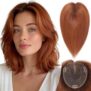 starluck Real Human Hair Toppers 6"x5" SilkHug & Swiss Base (60g) Strawberry Blonde 30# with Thinning Hair Topper no Bangs-14 Inch