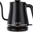 Ulalov Electric Kettle 1L Gooseneck Water Kettle Quick Heating for Pour Over Coffee & Tea, Stainless Steel Hot Water Boiler with Auto Shut-Off, Boil Dry Protection, Matte Black, 1200W