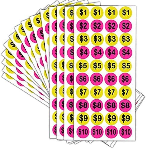 YOUOK Price Stickers,1 Inch Fluorescent Yellow Pink Round Circle Dots Labels,500 Pcs Adhesive Pricing Stickers Labels (YOUOK080665855)