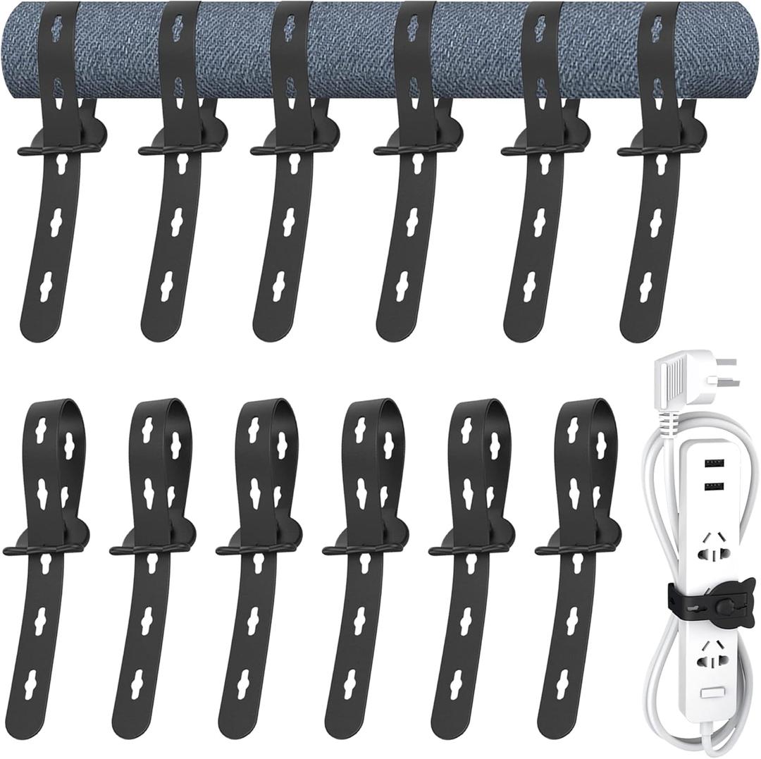 Nearockle 12Pcs Reusable Cable Ties, 10x0.6inch Elastic Silicone Cord Organizer Straps for Bundling and Organizing Cable Wires, Extendable Cable Management in Home, Kitchen, Closet, Office(Black)