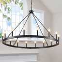 48" 16-Light Wagon Wheel Chandelier, Extra Large Chandeliers for High Ceilings, Modern Black Round Farmhouse Chandeliers for Dinning Room Kitchen Entryway Foyer Living Room