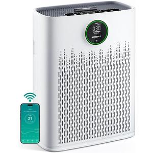 ECOSELF Smart Air Purifier for Home Large Rooms, with WiFi Control, Covers Up to 2400 Ft², Smart Mode, AQI Display, 22dB Sleep Mode & Aromatherapy with 2X-Power Filtration, HAP603WF, White