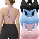 Evercute Women's Zip Front Sports Bras Wireless Padded Racerback Medium Support Post-Surgery Bra Yoga Exercise Athletic Bras Large