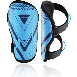 Shin Guards Soccer Kids Youth, CE Certified Airsfish Shin Guard Protection Gear for 2-18 Years Old Boys Girls Teenagers High Impact Resistant Breathable Comfortable 1 Pair 4 Sizes (X-Small, Blue)