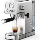 AYCHIRO 20 Bar Semi-Automatic Espresso Machine, Adjustable Espresso Machine with Pressure Gauge, Compact Espresso Maker with Steam Wand, Cup Warmer for Home & Office (Stainless Steel)