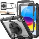 SEYMAC stock Case for iPad (A16) 11th/10th Generation 11''/10.9'' 2025/2022, Full-Body Drop Protection Case with Screen Protector &360 Rotate Hand Strap/Stand, Transparent+Black