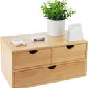 Bamboo Desk Organizer With Drawers Countertop Drawers Counter Storage Box Corner Desk Organizer for Home Office No Assembly Required (3 Drawers)