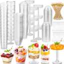 150 Pcs Plastic Dessert Cups with Spoons and Toothpicks, 2 to 7 oz 5 Styles Clear Mini Appetizer Cups Disposable for Serving Fruit Trifle Ice Cream Pudding Weddings Party(Clear, Elegant)